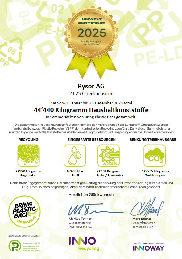  Umweltzertifikat Rysor AG 2025